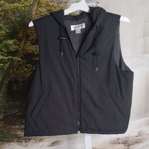 Jones New York Sport Womens XL black thick warm vest with hood